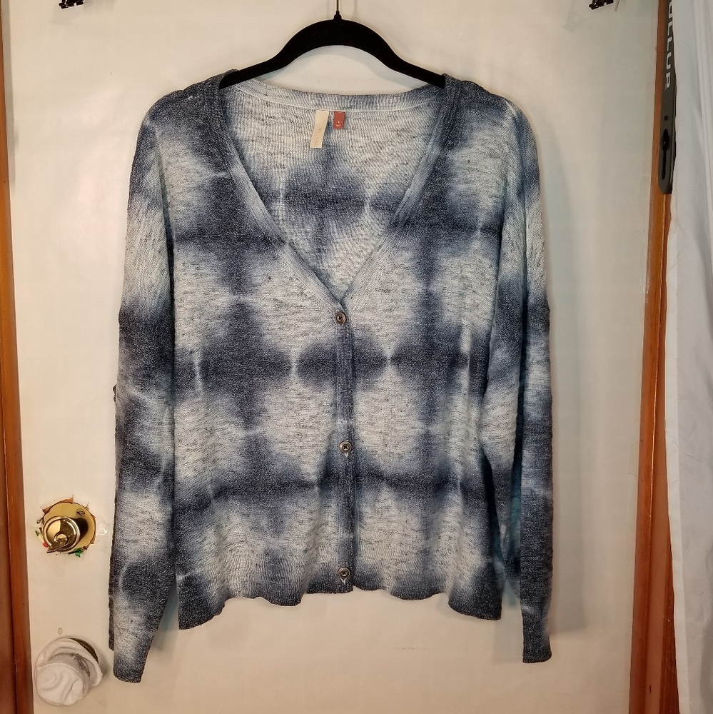 Anthropologie Pilcro and the Letterpress Blue Tie Dye Oversized Blue Cardigan